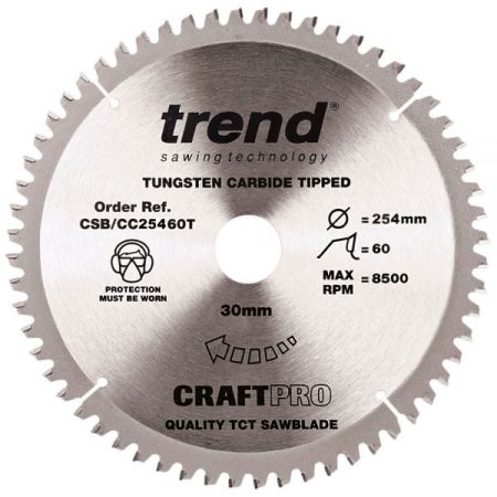 Trend CSB/CC25460T CraftPro Saw Blade Crosscut 254mm x 60 Teeth x 30mm Thin Kerf