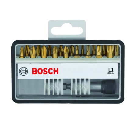 Bosch 18+1 Piece L1 MAXgrip TiN Pozi, Phillips & Torx 25mm Screwdriver Bit Set 2607002581