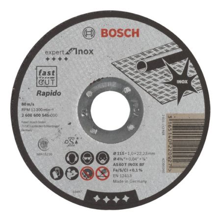 Bosch Rapido Straight Cutting Disc Expert for Inox 115mm 2608600545