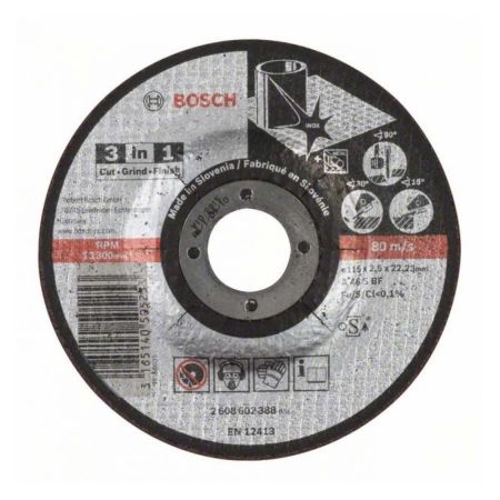 Bosch 3-in-1 Cut Grind Finish Grinding Disc 115mm 2608602388