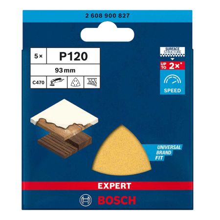 Bosch Expert C470 Delta Sanding Sheets 100G 93mm For Wood & Paint x5 Pcs