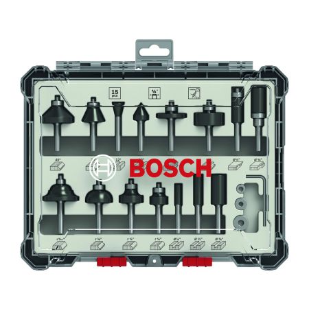 Bosch 1/4" Mixed Application Router Bit Set x15 Pcs 2607017473