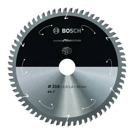 Bosch Standard for Aluminium Circular Saw Blade for Cordless Saws 216 x 2.2 / 1.6 x 30 mm T64