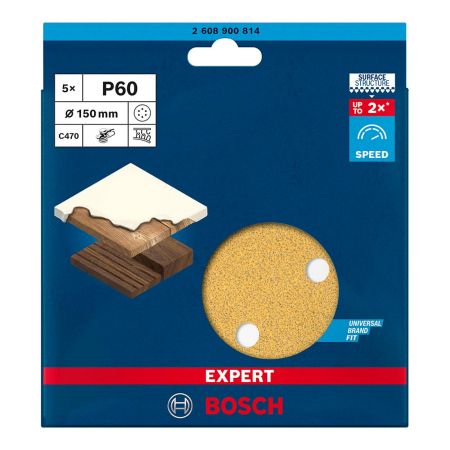 Bosch Expert C470 Random Orbit Sanding Discs 60G 150mm For Wood & Paint x5 Pcs