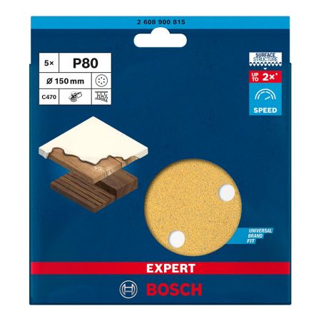 Bosch Expert C470 Random Orbit Sanding Discs 80G 150mm For Wood & Paint x5 Pcs