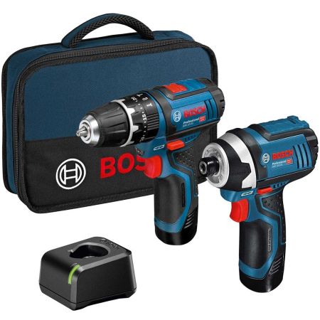 Bosch Professional GSB 12V-15 10.8v / 12v Combi Drill & GDR 12V-105 Impact Driver Twin Kit Inc 2x 2.0Ah Batts