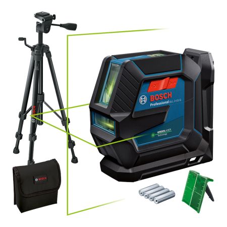 Bosch Professional GLL 2-15 G Green Multi Line Laser Measuring Tool Inc 4x AA Batts & Tripod