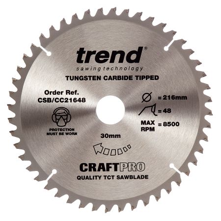 Trend CSB/CC21648 CraftPro Saw Blade Crosscut 216mm x 48 Teeth x 30mm