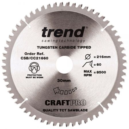 Trend CSB/CC21660 CraftPro Saw Blade Crosscut 216mm x 60 Teeth x 30mm