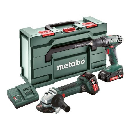 Metabo 2.4.3 18v Drill Driver & Angle Grinder Combo Set Inc 1x 2.0Ah & 1x 4.0Ah Batts