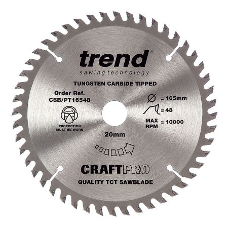 Trend CSB/PT16548 CraftPro Plunge Saw Blade 165mm x 48 Teeth x 20mm