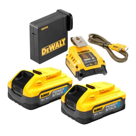 DeWalt DCB094H2-GB 18v XR USB-C Powerstack Fast Charging Kit Inc 2x 5.0Ah Powerstack Batts