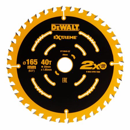 DeWalt DT10640-QZ Extreme Saw Blade for Cordless Saws 165mm x 20mm x 40 Teeth