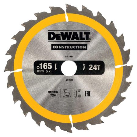 DeWalt DT1934-QZ Construction Circular Saw Blade 165mm x 20mm x 24 Teeth