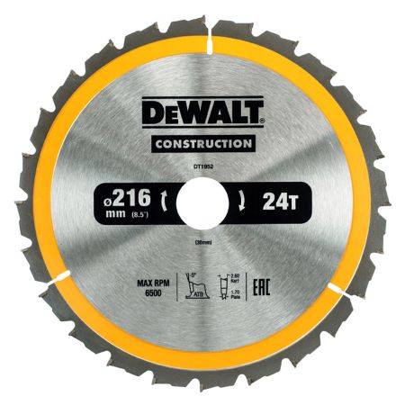 DeWalt DT1952-QZ Circular Saw Blade Construction 216mm x 30mm x 24 Teeth