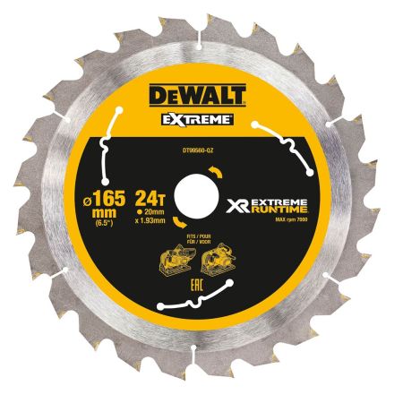 DeWalt DT99560-QZ Xtreme Runtime 165mm x 20mm 24T Blade For Corded & Cordless Saws