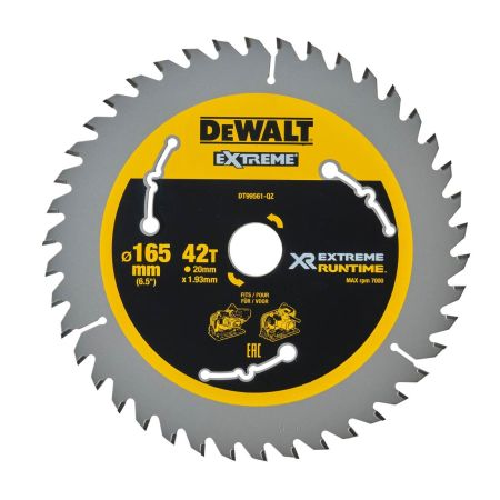 DeWalt DT99561-QZ Xtreme Runtime 165mm x 20mm 42T Blade For Corded & Cordless Saws