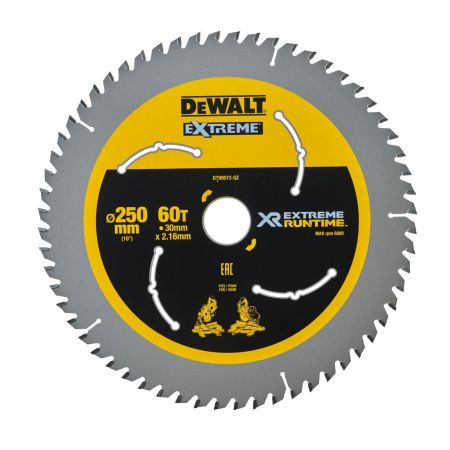 DeWalt DT99573-QZ Xtreme Runtime 250mm x 30mm 60T Blade For Corded & Cordless Saws