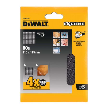 Dewalt DTM3022-QZ Extreme Universal Abrasive Mesh 1/4 Sanding Sheet 80G x5 Pcs