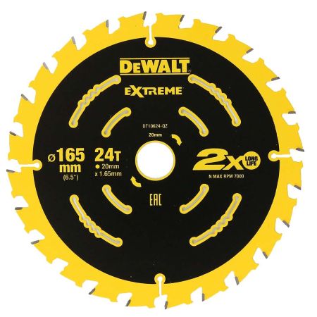 DeWalt DT10624-QZ Extreme Saw Blade for Cordless Saws 165mm x 20mm x 24 Teeth