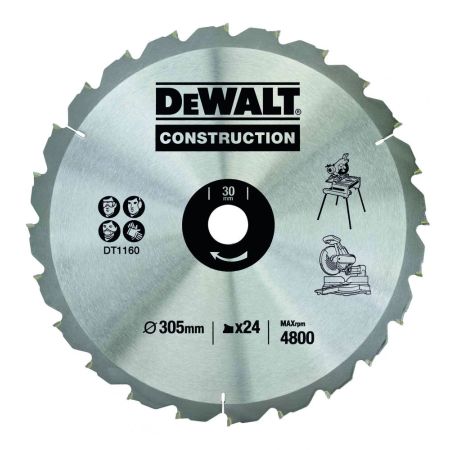 DeWalt DT1160-QZ Circular Saw Blade Construction 305mm x 30mm x 24 Teeth