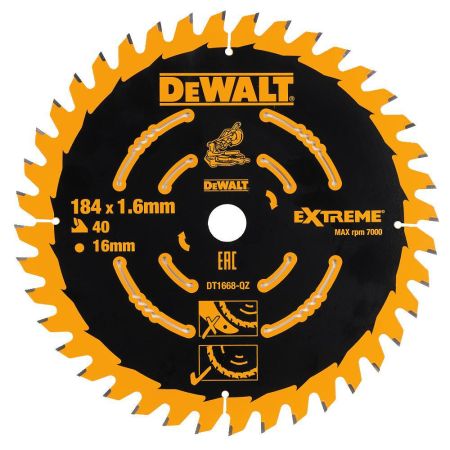 DeWalt DT1668-QZ Medium Saw Blade for Cordless Mitre Saws 184mm x 16mm x 40 Teeth