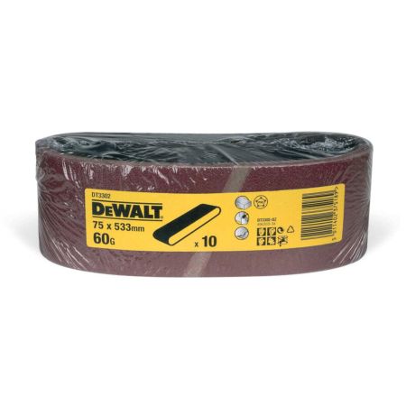 DeWalt DT3302-QZ Sanding Belts 75mm x 533mm 60 Grit x10 Pcs for DCW220