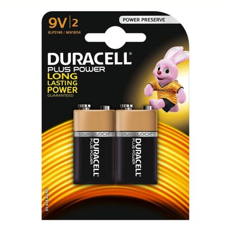 Duracell Plus Power 9VK2P / 9v Alkaline Batteries x2