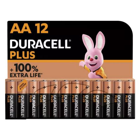 Duracell Plus AA Alkaline Batteries +100% x12 Pcs