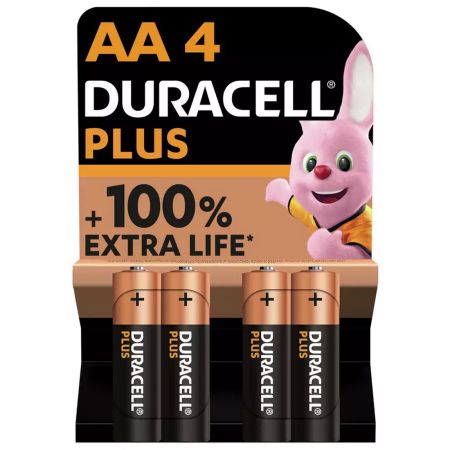 Duracell Plus AA Alkaline Batteries +100% x4 Pcs