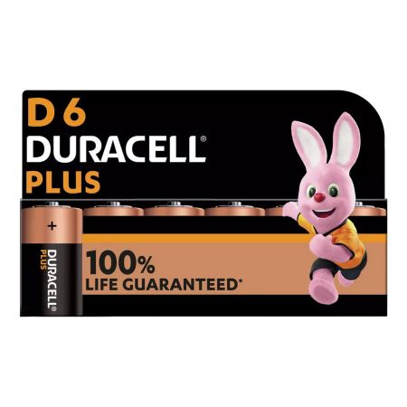 Duracell Plus D Alkaline Batteries +100% x6 Pcs