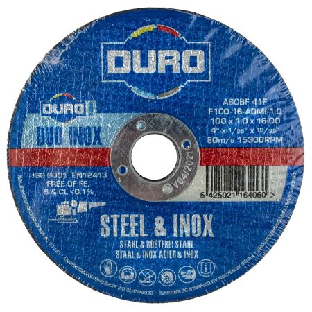 Duro 100mm / 4" x 1mm Steel & Inox Flat Cutting Discs x5 Pcs