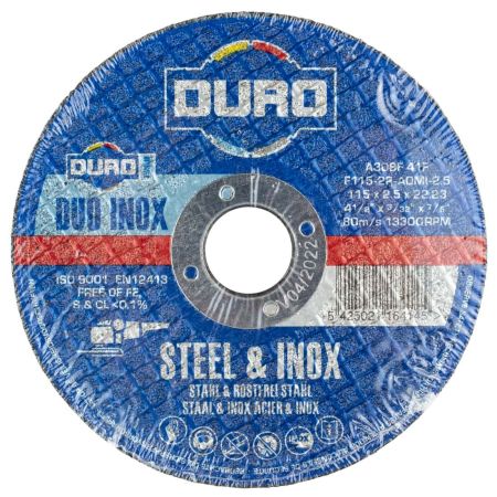 Duro 115mm x 2.5mm Steel & Inox Flat Cutting Discs x5 Pcs
