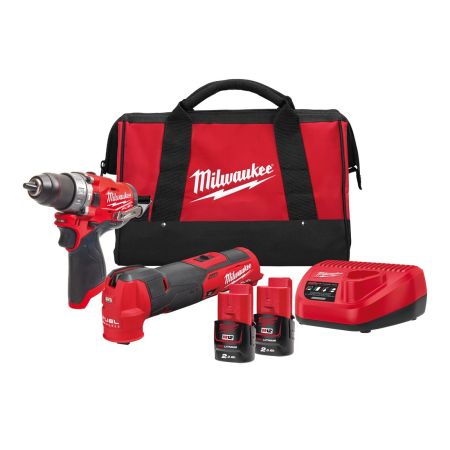 Milwaukee M12 FUEL FPP2BA-202B 12v Combi Drill & Multi Tool Kit Inc 2x 2.0Ah Batts