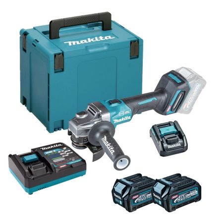 Makita GA004GD202 40v Max XGT Slide Switch 115mm Angle Grinder Inc 2x 2.5Ah Batts