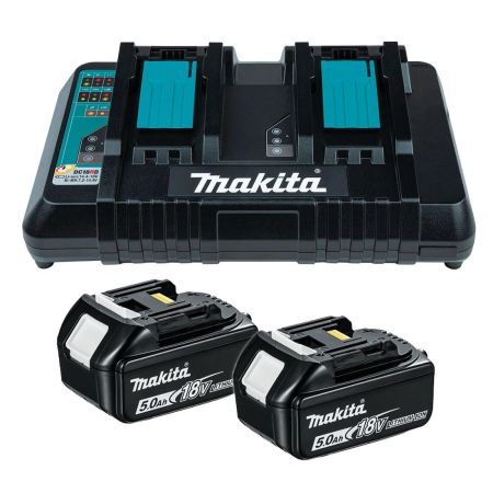 Makita 18v LXT 5Ah Twin Battery & Twin Charger Kit inc 2x 5.0Ah Batts & DC18RD Charger