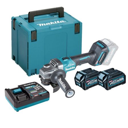 Makita GA004GD201 40v Max XGT Slide Switch 115mm Angle Grinder Inc 2x 2.5Ah Batts