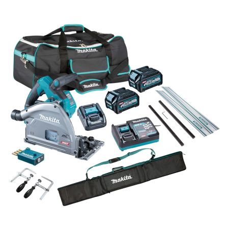 Makita SP001GD201KIT 40v Max XGT AWS Cordless Brushless Plunge Saw 165mm Inc 2.5Ah Batts & Guide Rail Accessories