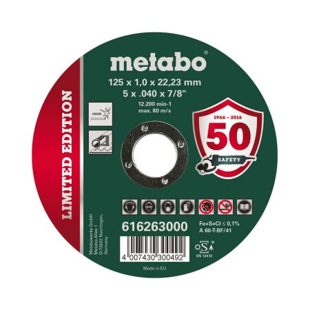 Metabo Cutting Discs 125 x 1.0 x 22.23mm Inox TF 41 x10 Pcs 616263000
