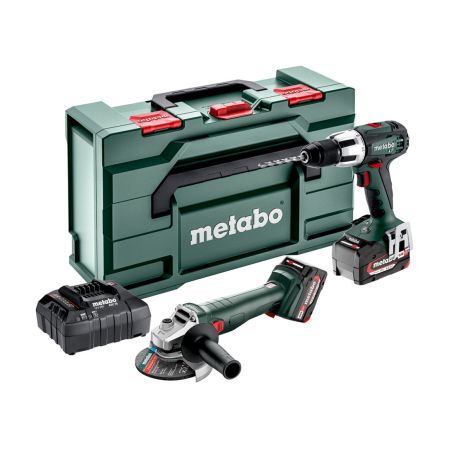 Metabo 2.4.2 18v Hammer Drill & Angle Grinder Combo Set Inc 2x 4.0Ah Batts 685207510