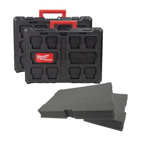 Milwaukee Twin Pack PACKOUT 530MM Stackable Tool Box Inc Pick & Pluck Foam Inlay