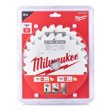 Milwaukee CSB 190mm x 30mm x 24T Handheld Circular Saw Blades x2 Pcs 4932479804