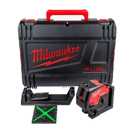 Milwaukee M12 CLLP-0C 12v Green Cross Line Laser With Plumb Points Body Only In Carry Case