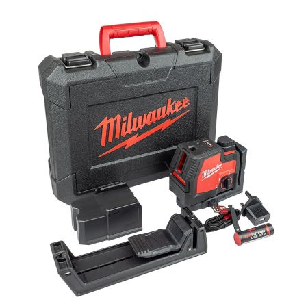 Milwaukee L4 CLLP-301C USB 4v Green Cross Line Laser With Plumb Points Inc 1x 3.0Ah Battery