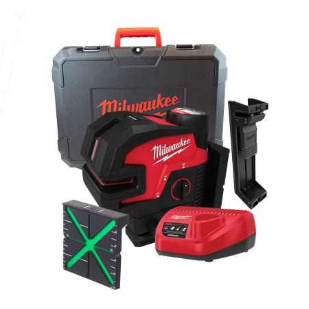 Milwaukee M12 CLL4P-301C 12v Green Cross Line Laser With 4 Points Inc 1x 3.0Ah Battery