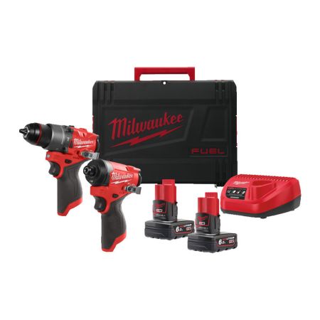 Milwaukee M12 FUEL FPP2A2-602X 12v Combi Drill & Impact Driver Powerpack Kit Inc 2x 6.0Ah Batts