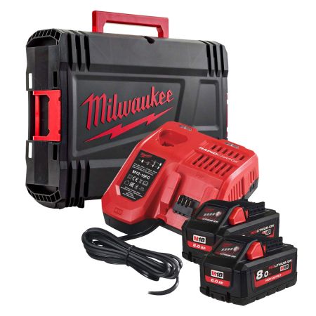 Milwaukee M18 HNRG-802X 18v HIGH OUTPUT Battery & Charger Kit Inc 2x 8.0Ah Batts In Carry Case