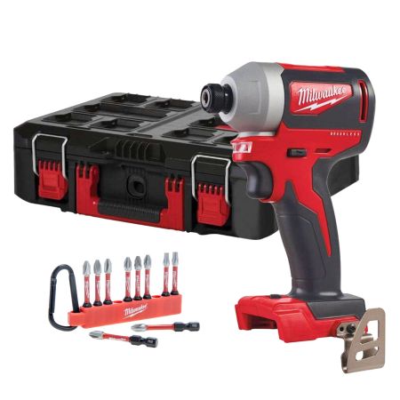 Milwaukee M18 BLID2-0X 18v 1/4" Brushless Impact Driver Body Only In PACKOUT Carry Case Inc Bit Carabiner x10 Pcs