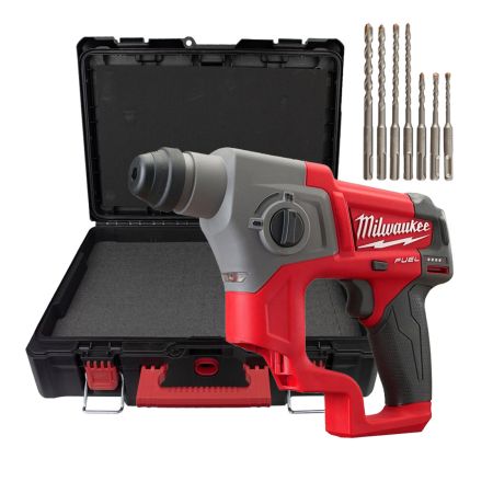 Milwaukee M12 FUEL CH-0 12v SDS+ Hammer Drill Body Only In PACKOUT Carry Case + Inlay Inc SDS Drill Bits x7 Pcs