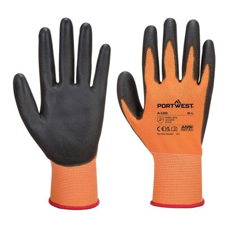 Portwest A120O8RL A120 PU Palm Gloves Orange/Black Large